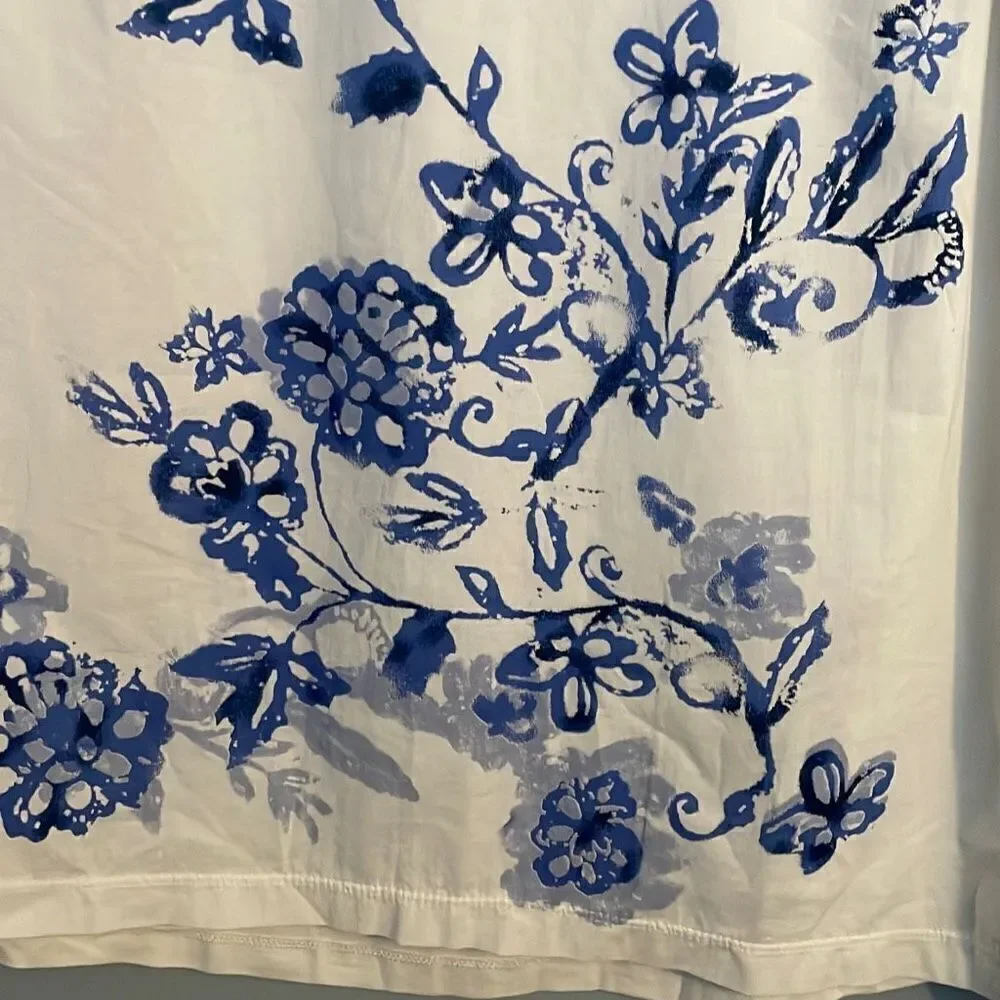 J. Jill Floral Scoop Neck White Cotton Shirt Small